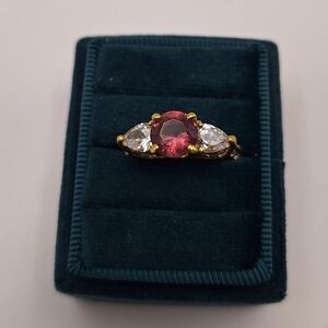 Romantic Rose Pink Oval Crystal Ring | Gold-Tone | Boutique New